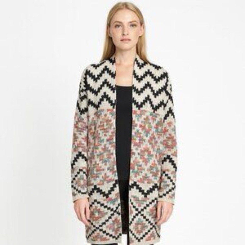 Dreamers Black and Cream Geometric Cardigan
